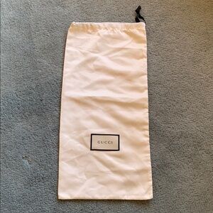 Gucci White Cream Satin Black Logo Long Drawstring Bag